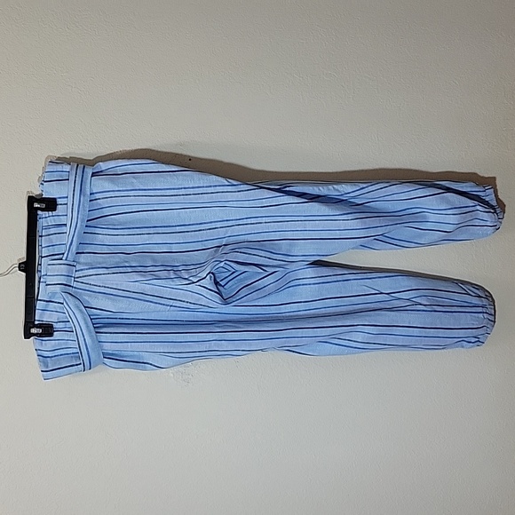 Gently Used Blue Stiped Pants with Buttons and Pockets and a Belt - Picture 9 of 11